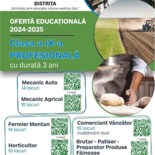 Liceul Tehnologic Agricol Bistrița oferă locuri disponibile pentru admitere