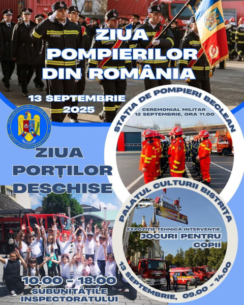 Ziua pompierilor la Beclean: ceremonial, expoziții și porți deschise