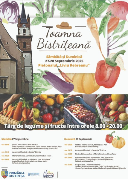 Bistrița sărbătorește toamna cu târg și spectacole folclorice în centrul istoric