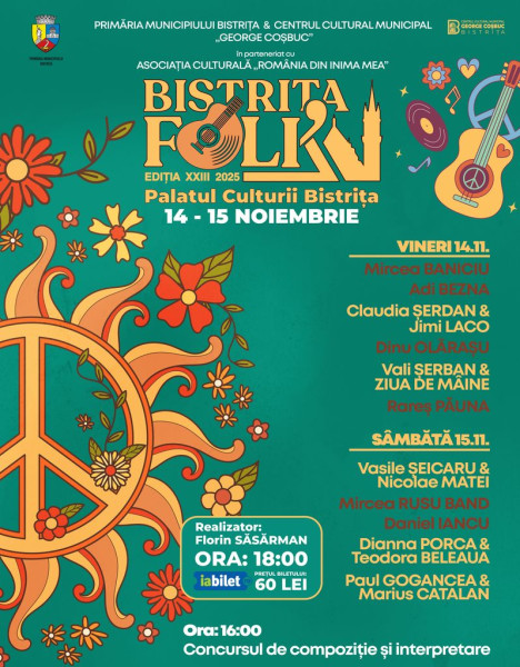 Festivalul folk de la Bistrița aduce pe scenă artiști cunoscuți și noi talente