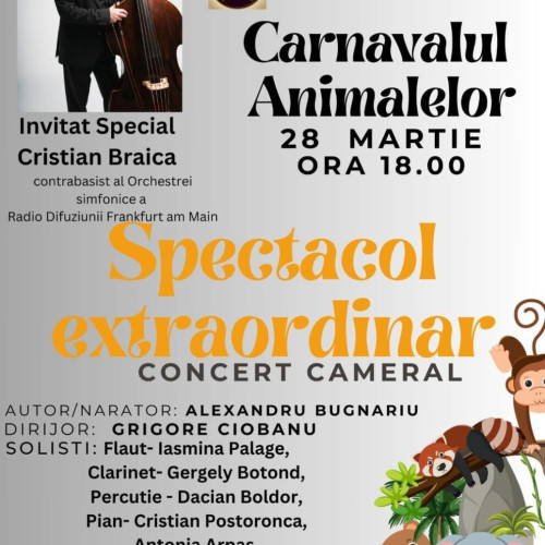 O serată muzicală cu "Noua Orchestră Transilvană" și "Carnavalul Animalelor" va avea loc la Palatul Culturii din Bistrița, cu invitația către copii, părinți și bunici.