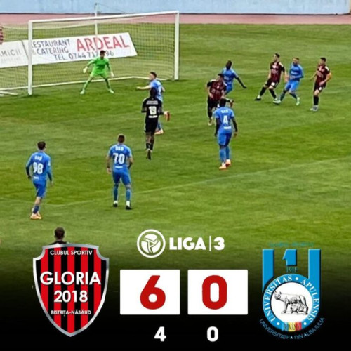 Gloria câștigă cu 6-0 în fața CS Universitar din Alba Iulia și se apropie de primul loc în Seria 9