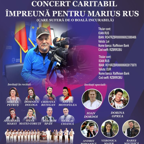 Concert caritabil pentru Centrul Cultural Dacia - Spectacol incendiar al artiștilor români și orchestrei ”Dor Românesc” pentru cauza umanitară. Donațiile de 50 de lei, suport pentru copiii nevoiași din Roșiori de Vede. Informații cont donații: IOAN RUS - IBAN: RO47RZBR0000060023080406