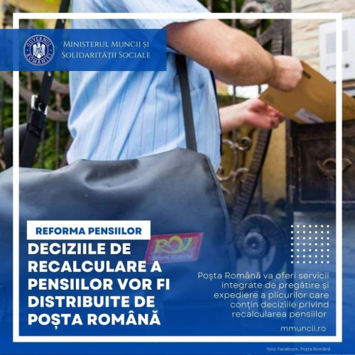 Ministerul Muncii anunță semnarea unei convenții cu Poșta Română pentru trimiterea deciziilor de recalculare a pensiilor